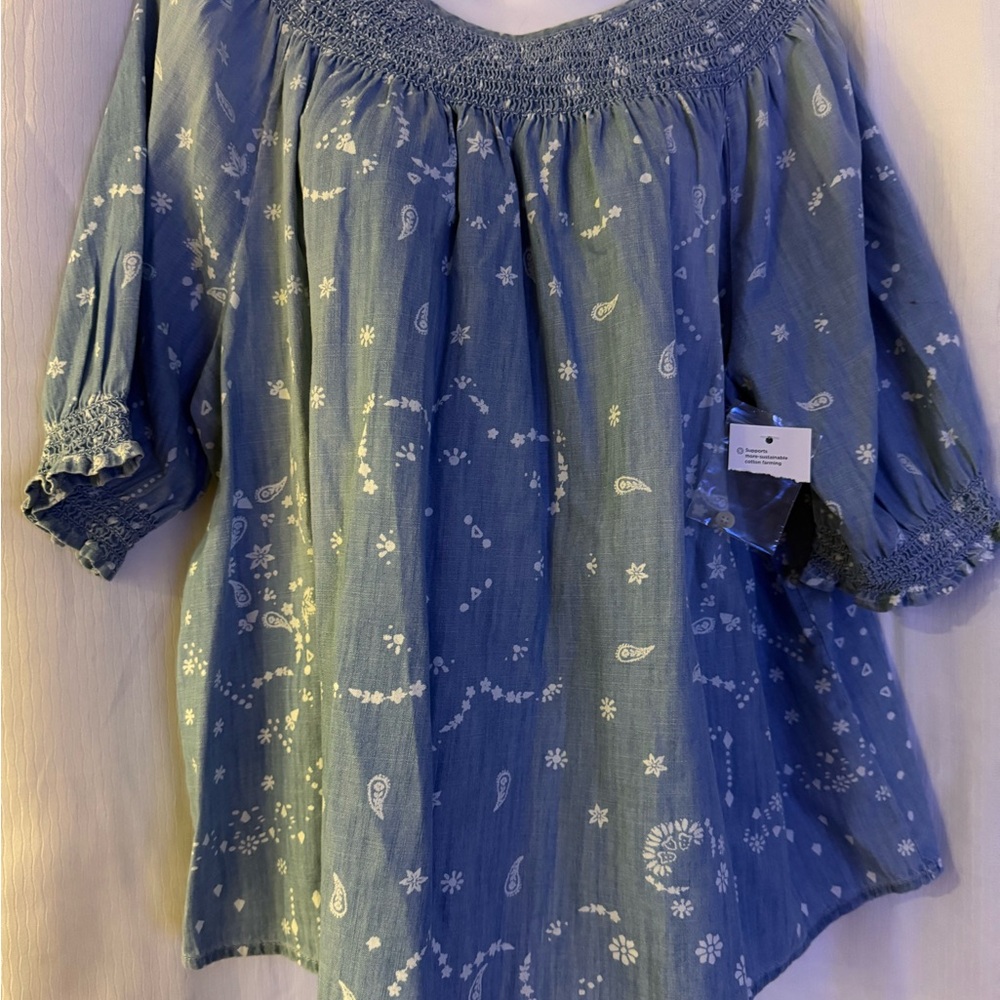 Blue Smocked Women's Top